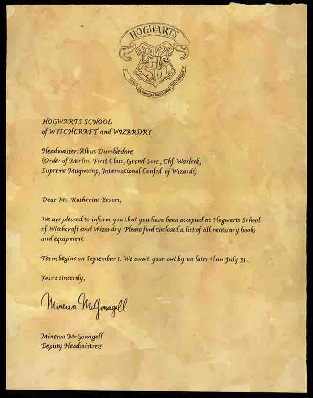 Hogwarts Acceptance Letter  Ann Vollum Calligraphy